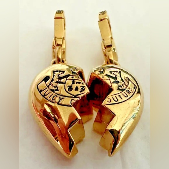 NICE - JUICY COUTURE Gold Plated Broken Heart Best Friends BFF Duo Charms - NEW - Picture 2 of 4